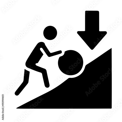 A person pushing a large boulder uphill, overcoming obstacles and challenges