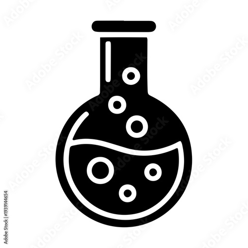 A laboratory flask containing a liquid with bubbles, depicted in a simple illustration style, viewed from the side.