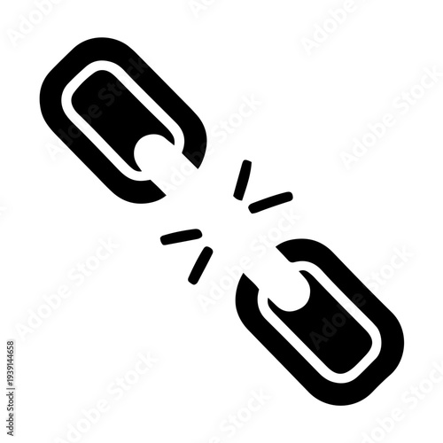 Two chain links breaking apart with force and motion in a simple graphic illustration