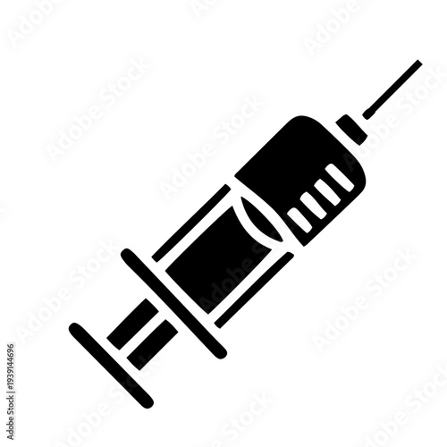 Simple black syringe illustration on a clean background viewed from the side