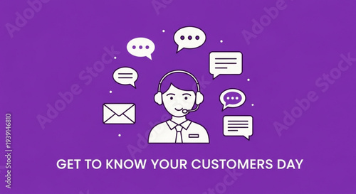 Customer service representative on get to know your customers day with chat icons