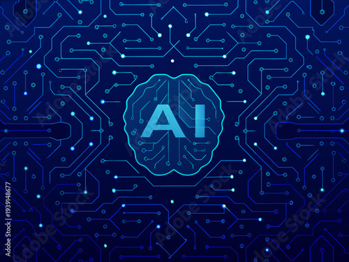 Artificial intelligence concept with a circuit board and brain illustration