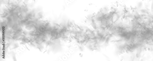 Grey smoke spreads in soft layers, smoky shapes mixing with mist and steam. Cloud and fog, vapor, thunder storm. Realistic atmospheric phenomena glow with fire burning flame. PNG vector.