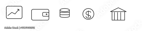Finance investment line icon set with money growth stock chart wallet banking and dollar coins