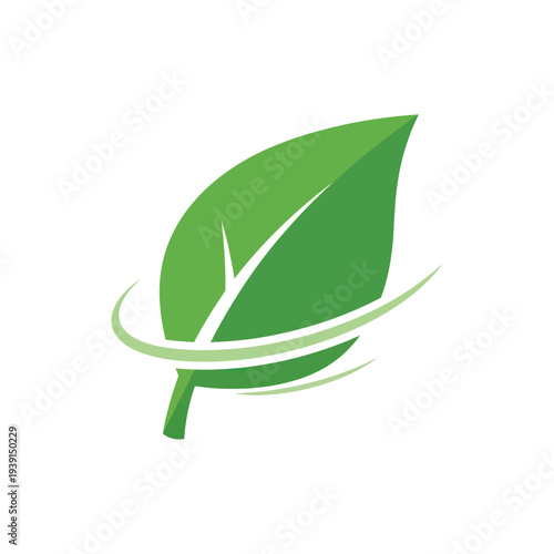 Stylized green leaf with dynamic swoosh lines icon