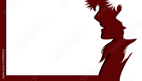 Profile silhouette of a person with spiky hair against a white background