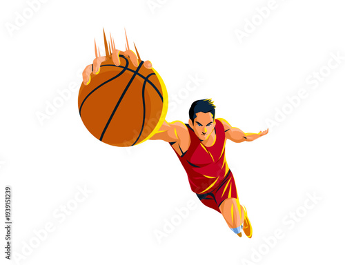 Basketball Player Slam Dunk Action Illustration