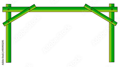 Illustration of a green metal gate or fence structure with wooden accents on a white background.