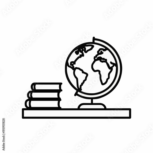 textbooks and globe icon, textbooks 