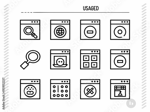 Line art icons depicting various website usage and interface elements