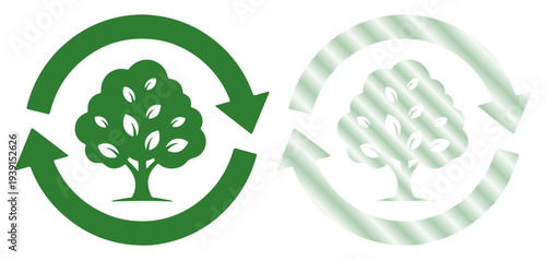 Green tree symbol with recycling arrows, representing sustainability and environmental awareness.