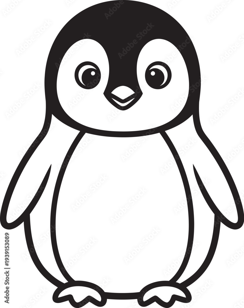 Fototapeta premium Cute Cartoon Penguin Character in Black and White
