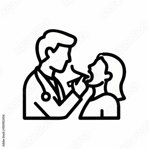 A therapist examines a patient's throat. Icon