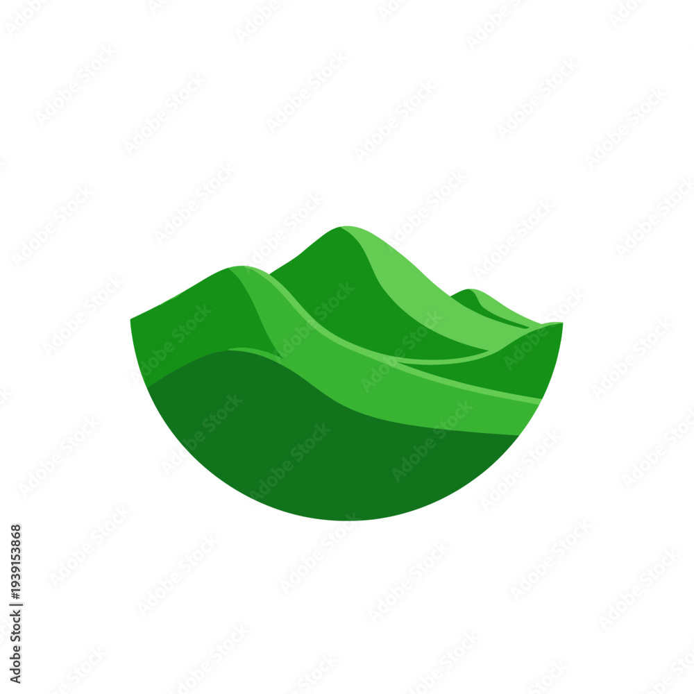 Fototapeta premium Stylized green hills landscape icon in minimalist flat design