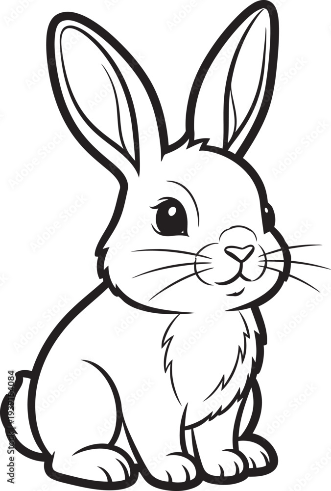 Fototapeta premium Cute Cartoon Rabbit Sitting with Big Ears and Whiskers