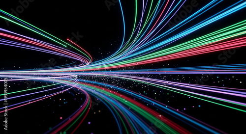 Vibrant multicolored light trails swirling in space