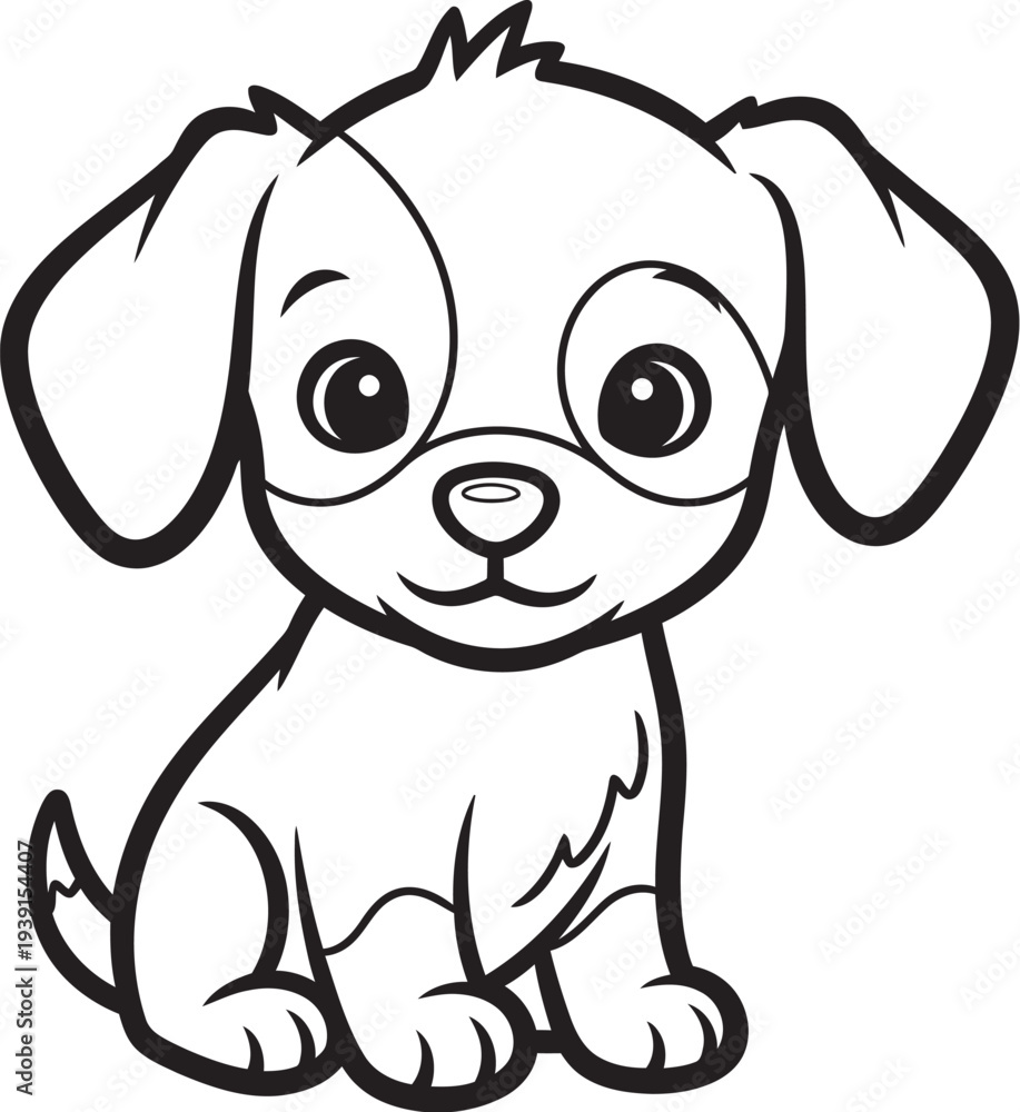 Fototapeta premium Cute Cartoon Puppy Sitting with Big Eyes and Floppy Ears