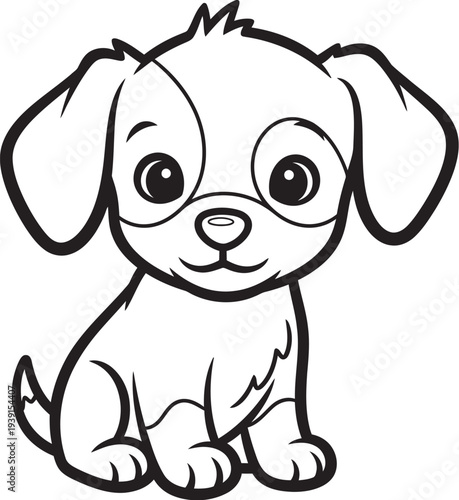 Cute Cartoon Puppy Sitting with Big Eyes and Floppy Ears