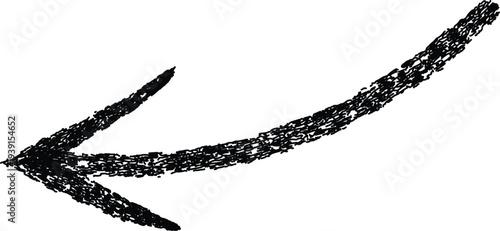Hand-Drawn Black Left Arrow with Brush Stroke on White Background, Creative Directional Design