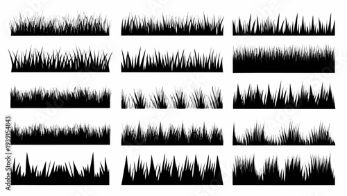 Collection of black and white grass blades arranged in a grid pattern