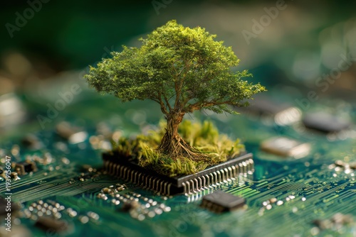Sustainability shown by tree on circuit