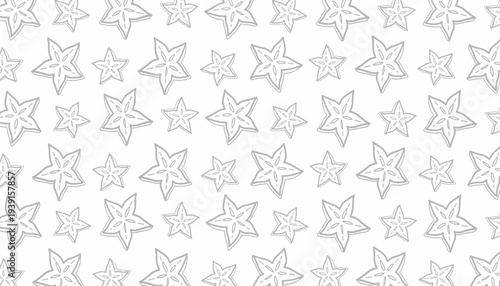 Starfruit Seamless Pattern. Carambola Fruit Illustration. Handdrawn Tropical Food Doodle. Repeating Exotic Fruit Texture. Minimalist Botanical Background. Fresh Fruit Pattern Design.