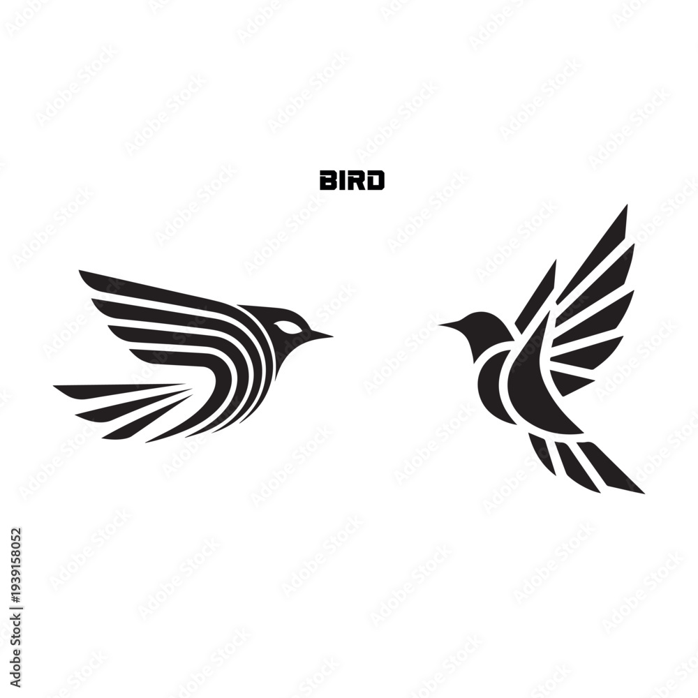 Obraz premium Elegant Flying Bird Silhouette Icon Set for Modern Logo and Design