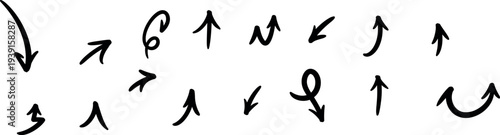 Handwritten symbols and arrows on white background