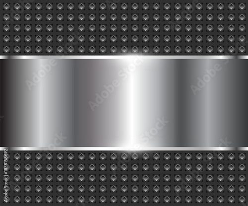 Silver metal background with dots pattern, shiny lustrous metallic texture.