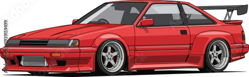 Red sports car illustration showcasing sleek design and vibrant color on a clean background from a side viewpoint