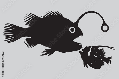 abyss hunter anglerfish surprise attack silhouette vector design art and illustration