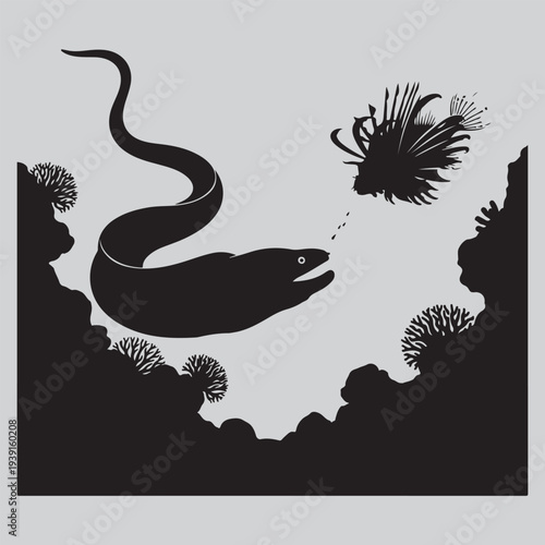  deep reef moray ambush strike silhouette vector design art and illustration