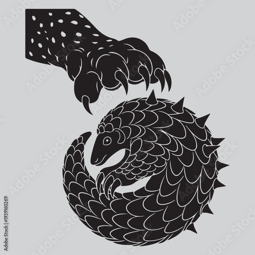 pangolin scale defense predator clash silhouette vector design art and illustration