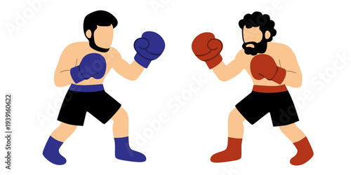 Two Boxer with Beard Opponent in Boxing Match Illustration. Sport and champion themed design