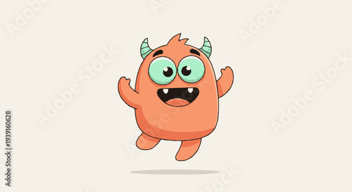 Cartoon Monster Character with Horns and Smile.