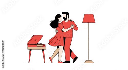 Couple Dancing Together in Red Outfits.