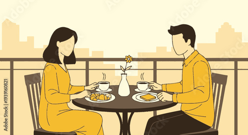 Couple Dining Together on Balcony.