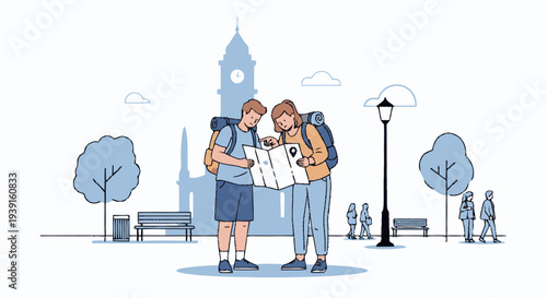 Couple Looking at Map in City.