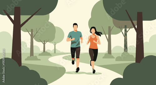 Couple Running Together in the Park.