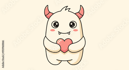 Cute Cartoon Monster Holding Heart Illustration.