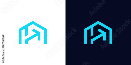 Dual meaning logo combining home and arrow elements, symbolizing direction, progress, property growth, and forward-moving residential or real estate solutions.