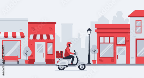 Delivery Person Riding Scooter on Street.