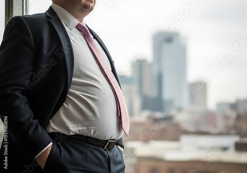 Businessman in dark suit pink tie white shirt