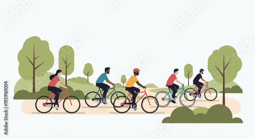 Group of Cyclists Riding Bicycles Together.