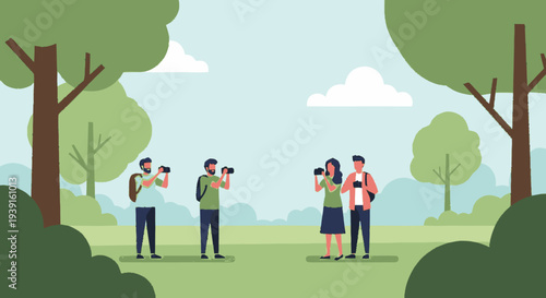 Group of Friends Hiking Together Outdoors.