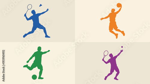Colorful Tennis Players in Action Poses.