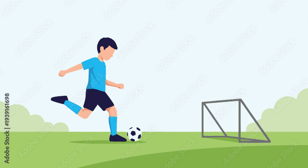 Obraz premium Man Kicking Soccer Ball Near Goalpost.