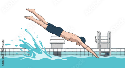 Man Diving into Swimming Pool Water.