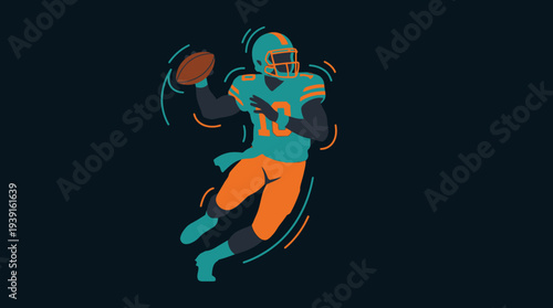 American Football Player Running with the Ball in Dynamic Pose.