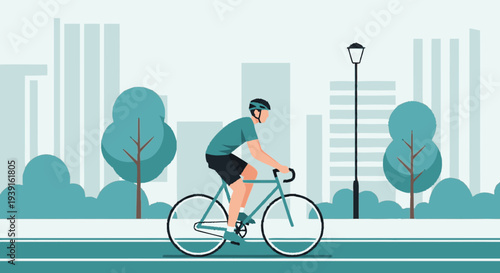 Man Riding Bicycle in City Environment.